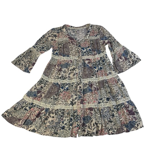 Knox Rose Dresses & Skirts - Knox Rose Boho Tiered Dress Small Floral Patchwork Bell Sleeve Cottagecore